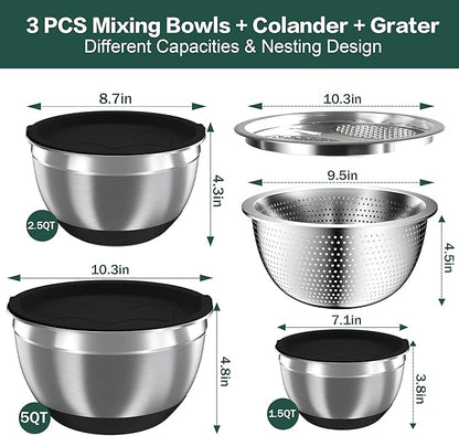 Nicdiet Mixing Bowls with Airtight Lids, Stainless Steel Mixing Bowl Set with 3 - Image 7