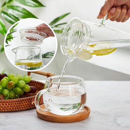 Hsei 2 Sets Glass Pitcher with Lid, 50 oz / 1500 ml Water Carafe with Handles - Image 5