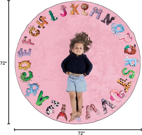 ABC Alphabet Rug for Kids – 6 ft Round Pink Play Mat for Toddlers & Babies - Image 2