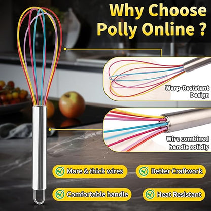 Silicone Whisk Set, Stainless Steel Handle Whisk 8" 10" 12" Rubber Whisks - Image 6