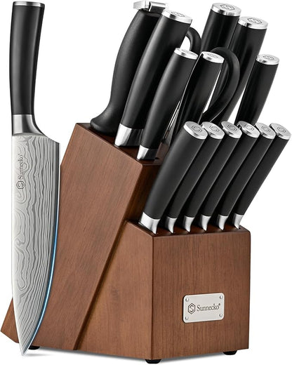 Sunnecko Knife Set with Block and Sharpener by Sunnecko