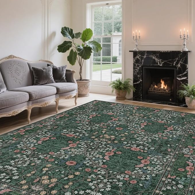 Vintage Green Living Room Rug, 6x9 Washable Area Rugs by Unknown