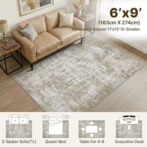 6x9 Area Rugs Washable Living Room Rug-No Slip Soft Carpets Modern Abstract - Image 2