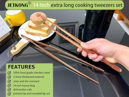 JETKONG 2 Pcs 14-Inch Kitchen Tweezers Extra Long Cooking Tweezer Tongs - Image 3