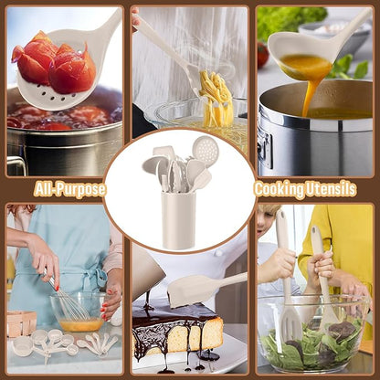 Silicone Kitchen Utensils Set, E-far 23 Pcs Khaki Cooking Utensils Tools - Image 4