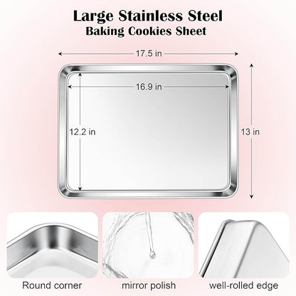 E-far Cookie Sheet for Baking, 18”x13” Stainless Steel Baking Sheet Pan for Oven - Image 2