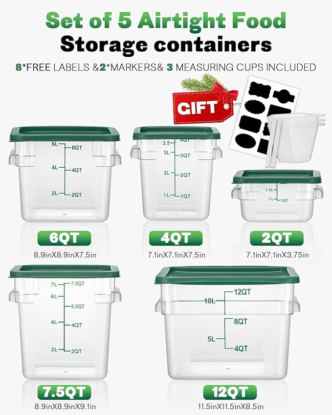 8QT Clear Food Storage Containers: 2 PCS NSF Food Storage Containers - Image 7