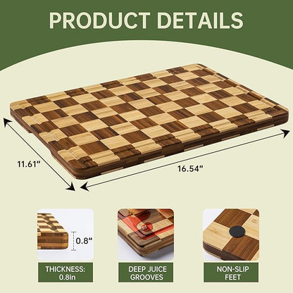 THETCHRY Bamboo Cutting Boards for Kitchen, Checkered Wooden Cutting Board - Image 4