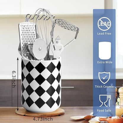 Kitchen Utensil Holder for Countertop， 6.4" Ceramic Utensil Holder Deep and - Image 3
