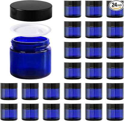 2oz Jars with Lids, Hoa Kinh 24 Pack Blue Glass Jars with Lids Empty Cosmetic by HoaKinh