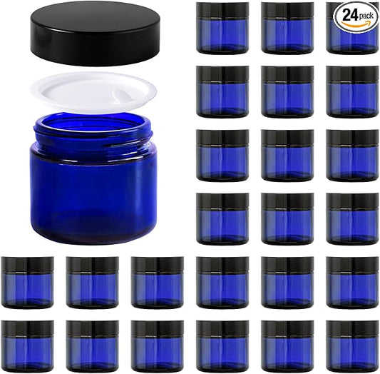 2oz Jars with Lids, Hoa Kinh 24 Pack Blue Glass Jars with Lids Empty Cosmetic by HoaKinh