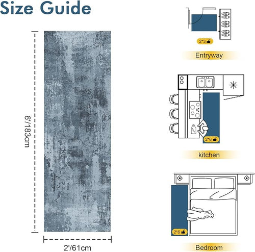 2x6 Ft Washable Runner Rug, Non-Slip Low Pile Hallway Kitchen Area Rug - Image 2