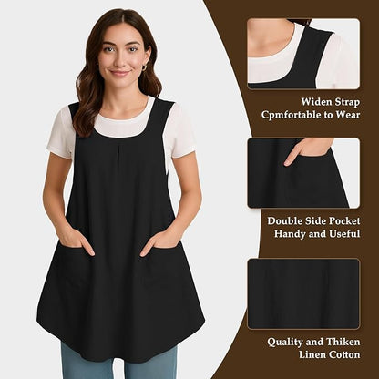 Apron for Women with Pocket Cotton Linen, Japanese Cross Back Apron for - Image 4