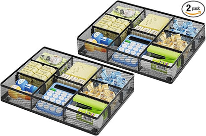 Marbrasse 2Pack Desk Drawer Organizer, Metal Mesh Drawer Organizer Tray by Marbrasse