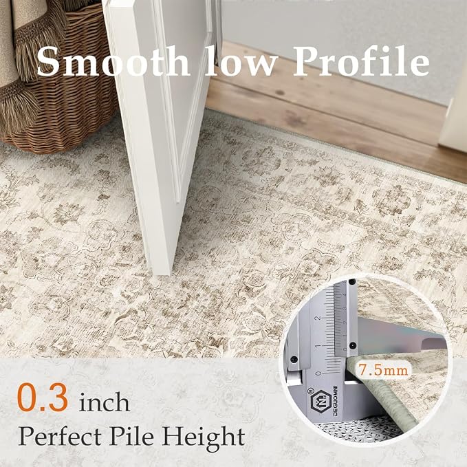 7x10 Washable Neutral Area Rug Beige Vintage Living Room Bedroom Carpet - Image 8