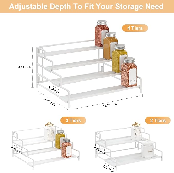 RUILALIFE 4-Tier-Spice-Rack-Organizer-for-Cabinet, Adjustable Depth Spice - Image 4