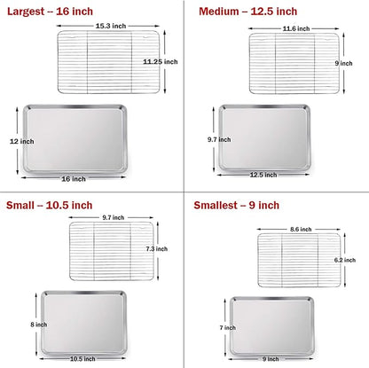 P&P CHEF 16 + 12.5 + 10.4 + 9 Inch Baking Sheet and Rack Set, Oven & Dishwasher - Image 7