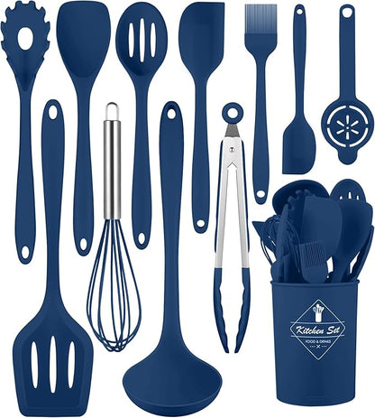 Kitchen Utensils Set-12 Pieces Silicone Cooking Utensils Set 392°F Heat by Pranski