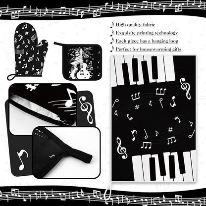 Leinuosen 8 Pcs Music Note Kitchen Decor Accessories Set Farmhouse Towels Oven - Image 5