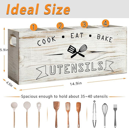Extra Large and Durable Retro White Wooden Kitchen Utensil Holder - Image 2
