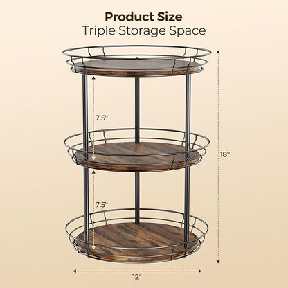 LAMU 12'' Lazy Susan Turntable Organizer, 3 Tier Round Rotating Spice Rack - Image 6