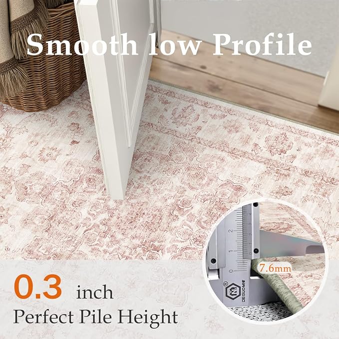 10x14 Neutral Area Rug Pink Vintage Living Room Bedroom Washable Carpet - Image 8