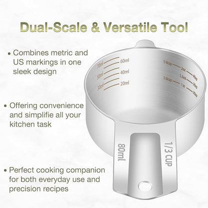 2PCS 1/3Cup Single Measuring Cup, Etched Inner Scale Stainless Steel Measure - Image 4