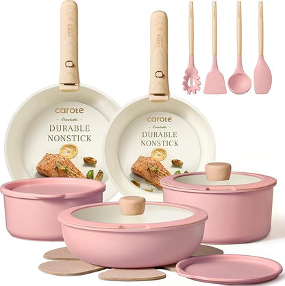 CAROTE Pots and Pans Set, Nonstick Cookware Set Detachable Handle, RV Cookware by CAROTE