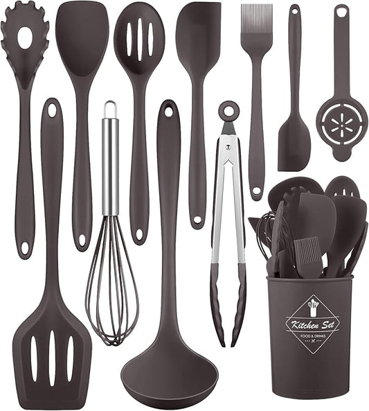 Kitchen Utensils Set-12 Pieces Silicone Cooking Utensils Set 392°F Heat by Pranski