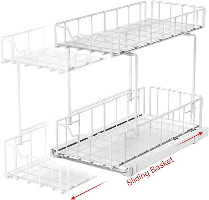 Simple Houseware 2-Tier Spice Rack Slide Out Wire Basket Drawer Organizer - Image 3