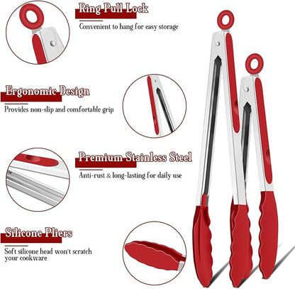TeamFar Kitchen Tongs, Heat Resistant Silicone Tongs, Locking Design & - Image 3