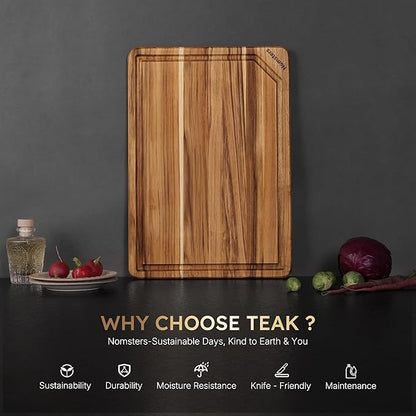 17'' Teak Wood Cutting Board for Kitchen Non Slip Charcuterie Board Serving - Image 3