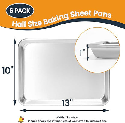 6 Pack Quarter Size Baking Sheet Pan, Aluminum Commercial Cookie Sheet Pan - Image 5