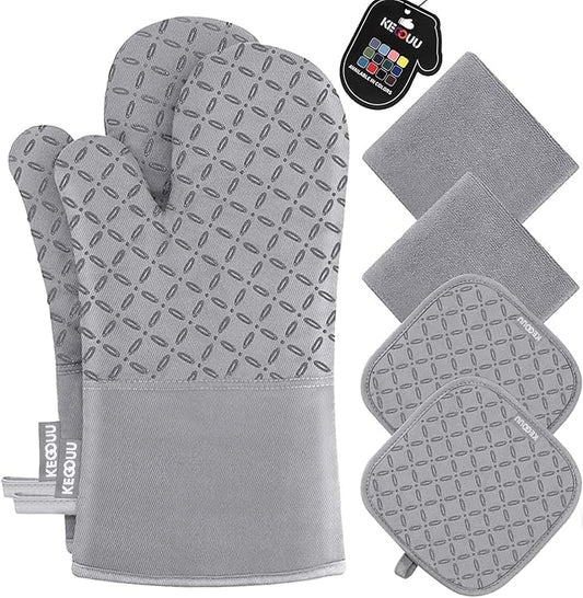 KEGOUU Oven Mitts and Pot Holders 6pcs Set, Kitchen Oven Glove High Heat by KEGOUUOvenMitt