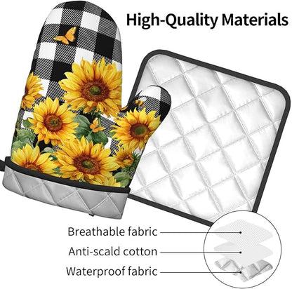 Sunflower Oven Mitts and Pot Holders Sets of 2 Buffalo Plaid Kitchen Mitts - Image 4