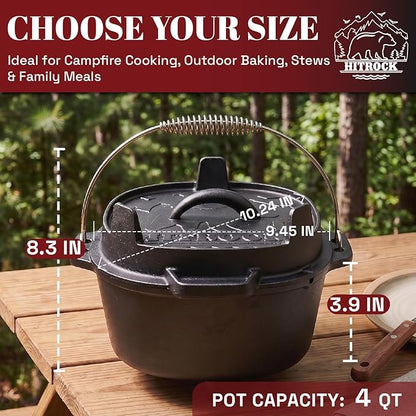 HITROCK Cast Iron Camp Dutch Oven 4QT, Pre-Seasoned Camping Dutch Oven - Image 4