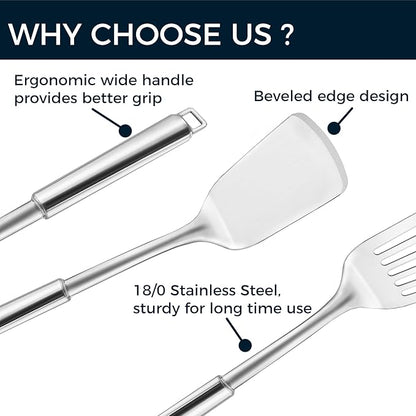 14.5-in Stainless Steel Spatula Set, 18/0 SS Heavy Duty Turner & Slotted Spatula - Image 4