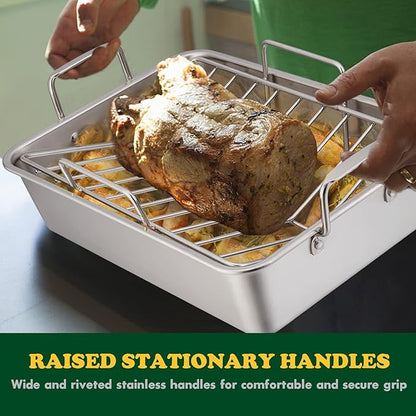 E-far Roasting Pan, 16 x 11.5 Inch Stainless Steel Turkey Roaster - Image 5