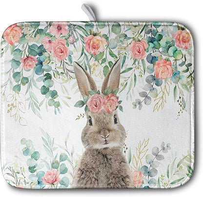 Easter Rabbit Dish Drying Mats for Kitchen Counter Easter Spring Watercolor by Kwlegh
