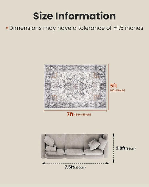 AMADA HOMEFURNISHING 5x7 Area Rugs, Washable Living Room Rug Low-Profile - Image 2