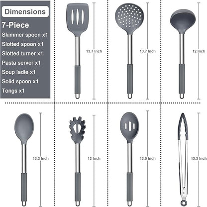 E-far Silicone Cooking Utensils Set, Slotted Turner, Soup Ladle, Pasta Server - Image 2