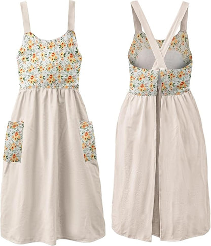 Uaussi Cotton Linen Apron Cross Back Work Apron by Uaussi
