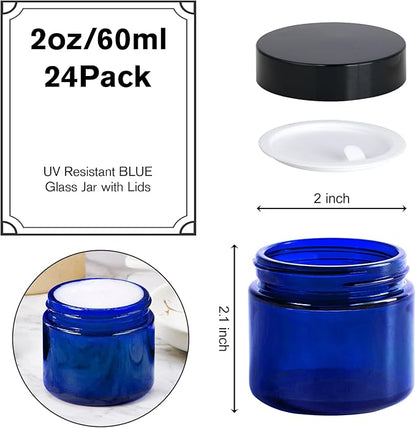 2oz Jars with Lids, Hoa Kinh 24 Pack Blue Glass Jars with Lids Empty Cosmetic - Image 3