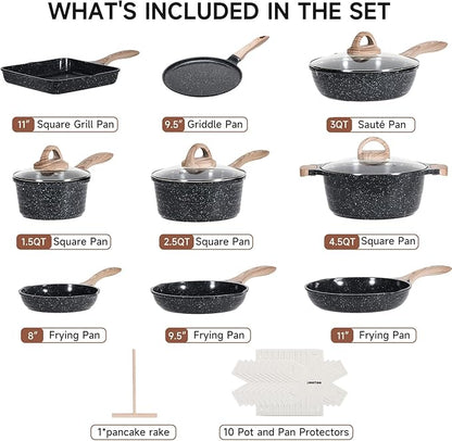 JEETEE 24Pcs Ceramic Cookware Set, Kitchen Healthy Non Toxic Induction Cookware - Image 2