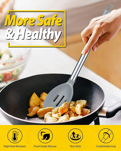 Pack of 2 Large Silicone Cooking Spoons, Non Stick Solid Basting Spoon - Image 5