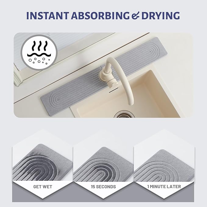 Stone Faucet Mat for Kitchen Sink, Faucet Mat Fast Drying Diatomite, Sink - Image 3