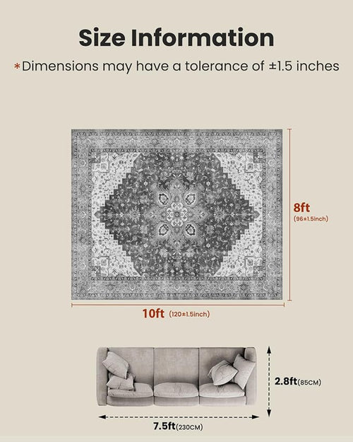 AMADA HOMEFURNISHING 8x10 Area Rugs, Low-Profile Large Washable Area Rug - Image 2
