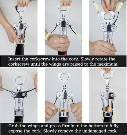 KORCCI Wine Opener, Heavy-Duty Zinc Alloy Wing Corkscrew, Premium Beer Bottle - Image 7