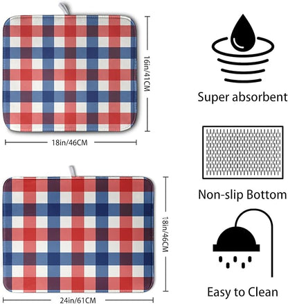 4th of July Dish Drying Mat Patriotic Buffalo Plaid Drying Mats - Image 2