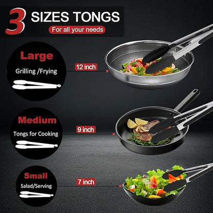 9 Pieces Silicone Tongs for Cooking 7, 12 inches Kitchen Tongs - Image 6